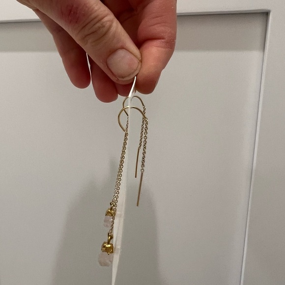 Rose Quartz Gold Dangling Earrings - Picture 4 of 4